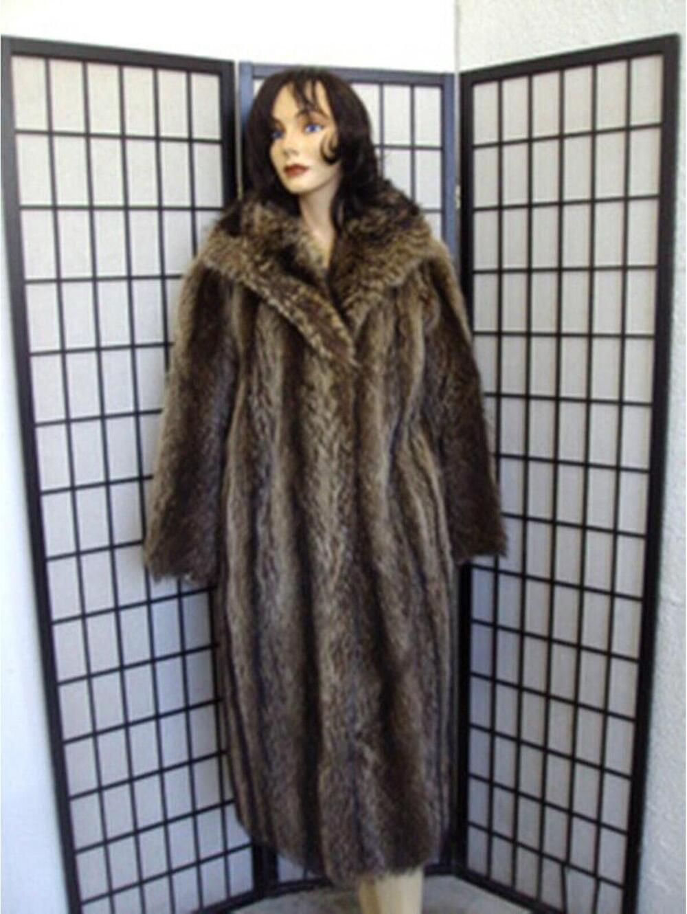 ! MINT PLAIN CANADIAN RACCOON RACOON FUR COAT JACKET WOMEN WOMAN SIZE 4-6 SMALL